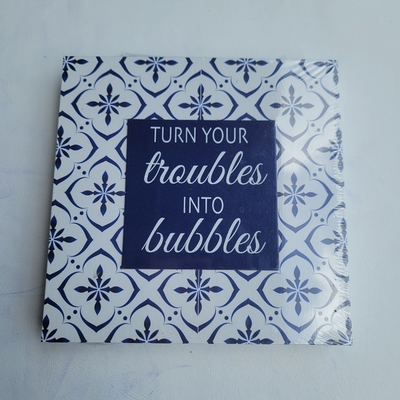 Turn your TROUBLES into BUBBLES wall decor sign Navy Blue White 8 x 8 - Picture 1 of 7